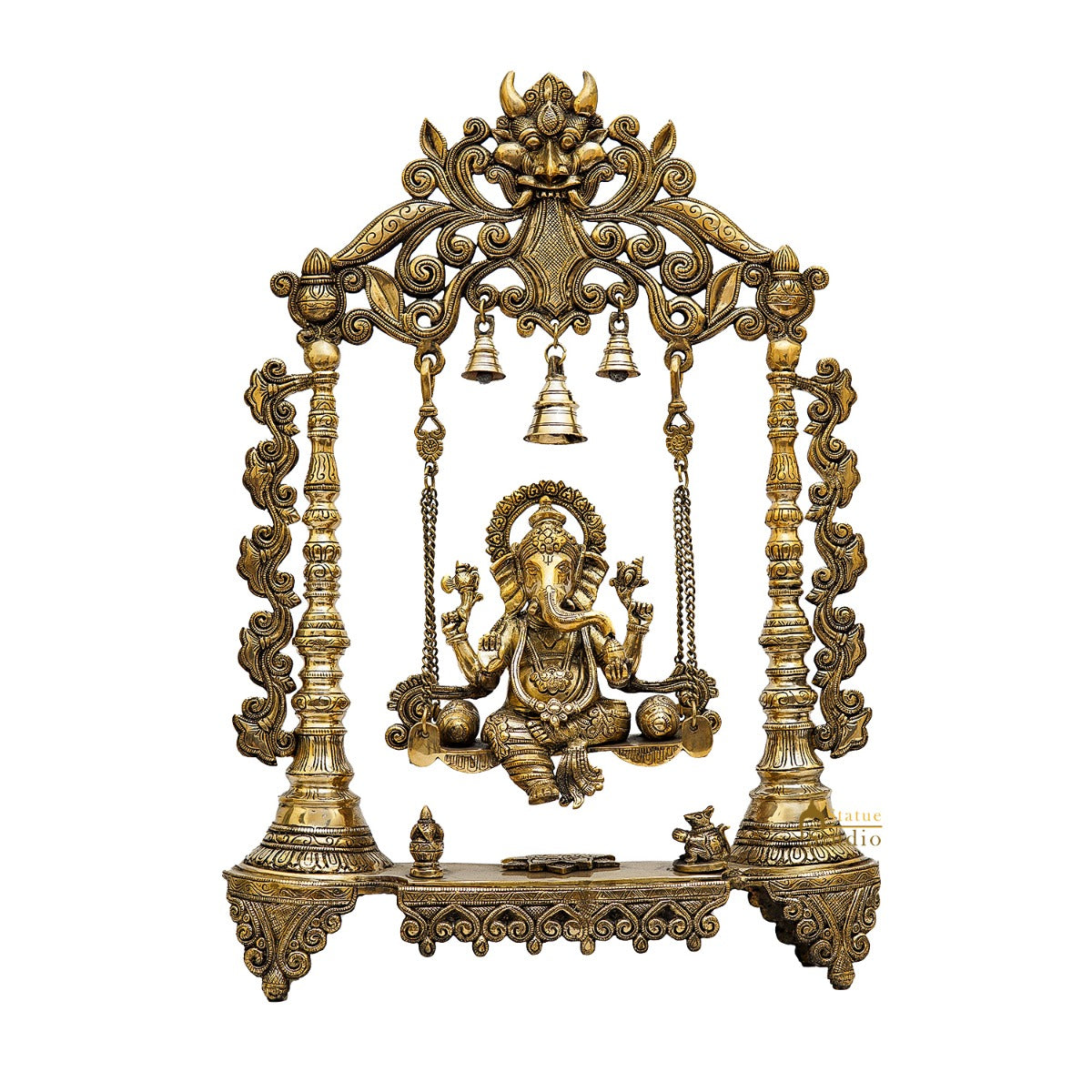 Brass Large Ganesha Idol With Swing For Home Office Temple Decor 2 Feet - Image 2