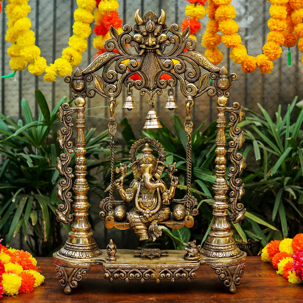 Brass Large Ganesha Idol With Swing For Home Office Temple Decor 2 Feet - Eco-friendly - Sama Homes