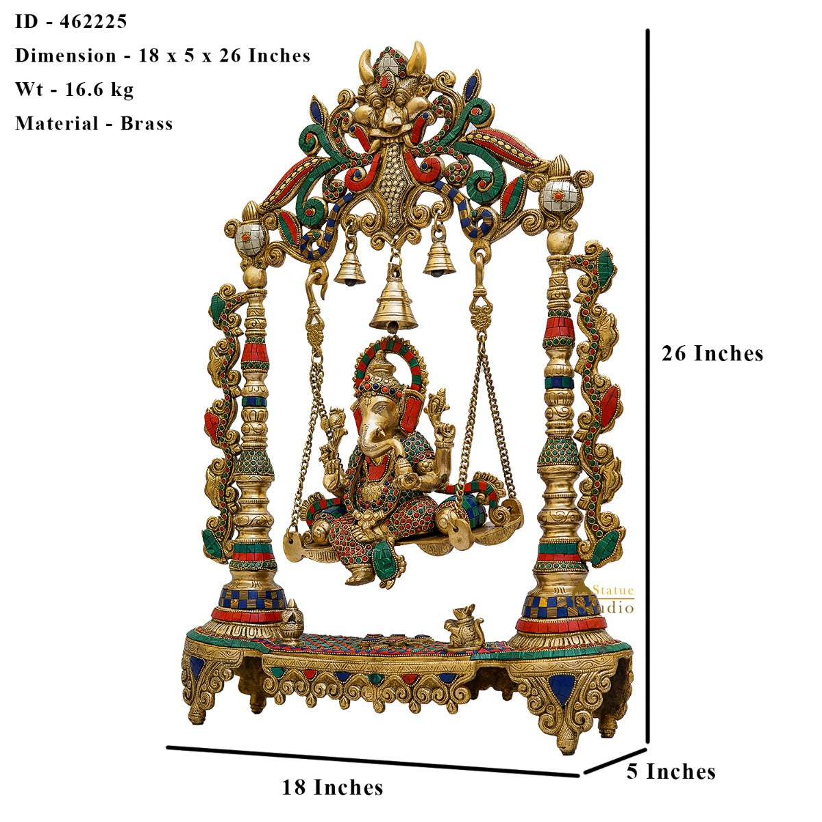 Brass Large Ganesha Idol With Swing Stone Work For Home Temple Decor 2 Feet - Image 4