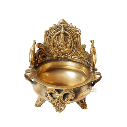 Brass Ganesha Urli Bowl For Home Diwali Decor Gifting Showpiece by vendor-unknown - Decor (View 6)