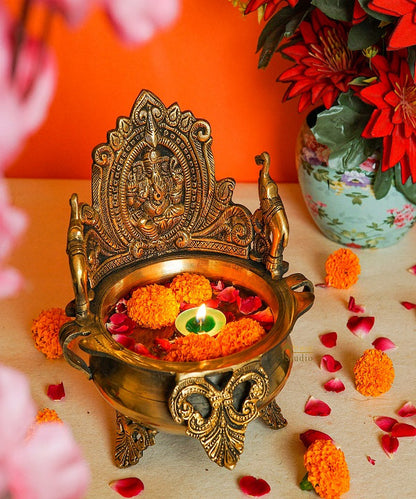 Brass Ganesha Urli Bowl For Home Diwali Decor Gifting Showpiece by vendor-unknown - Decor (View 2)