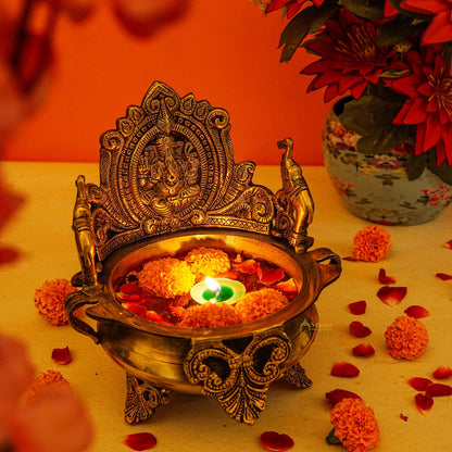 Brass Ganesha Urli Bowl For Home Diwali Decor Gifting Showpiece by vendor-unknown - Decor (View 3)