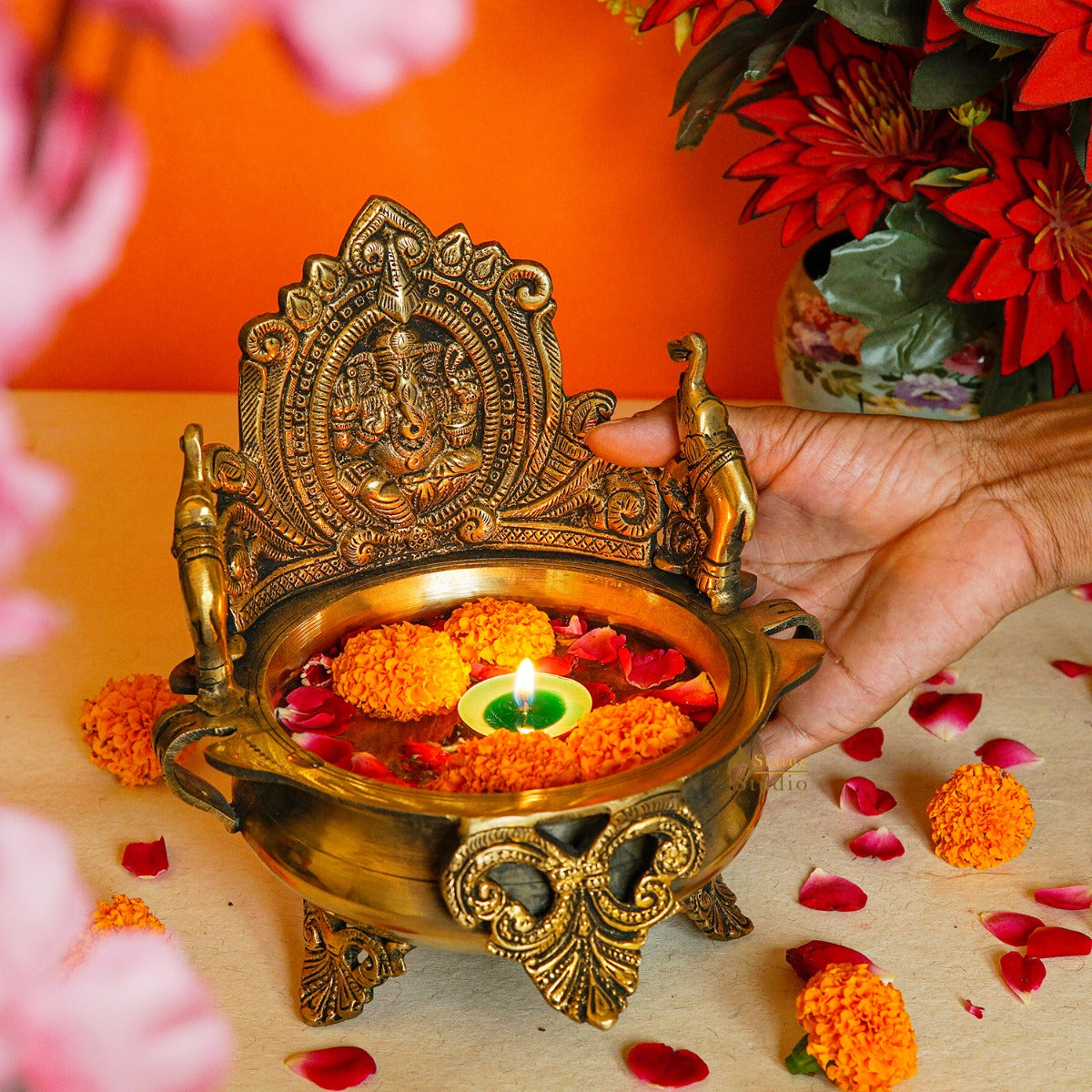 Brass Ganesha Urli Bowl For Home Diwali Decor Gifting Showpiece - Image 4