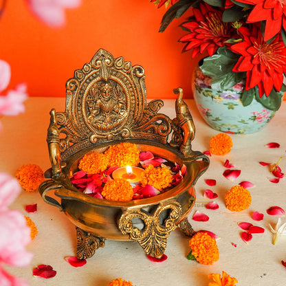 Brass Lakshmi Urli Bowl For Home Diwali Decor Gifting Showpiece by vendor-unknown - Decor