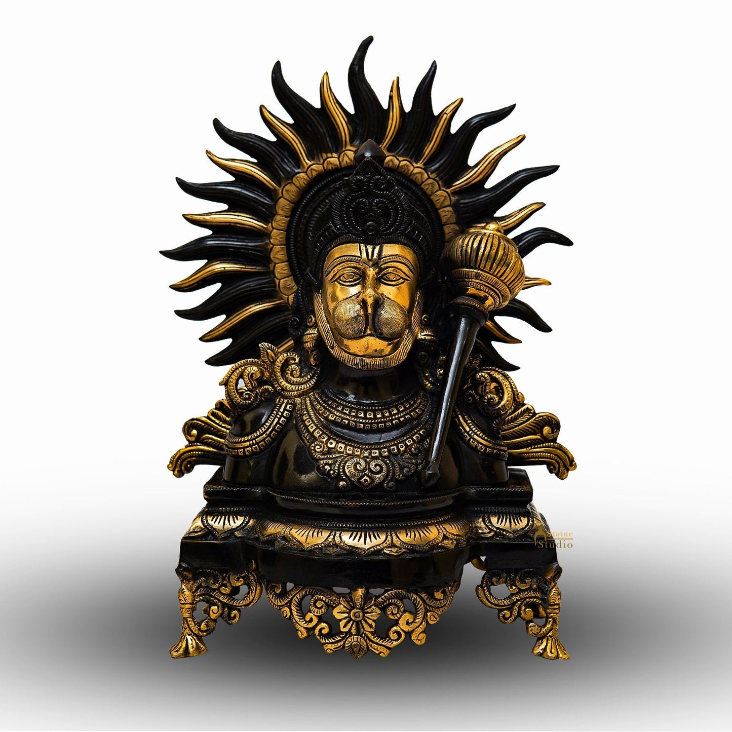 Brass Hanuman Bust Statue Idol For Home Office Temple Lucky Decor 14"