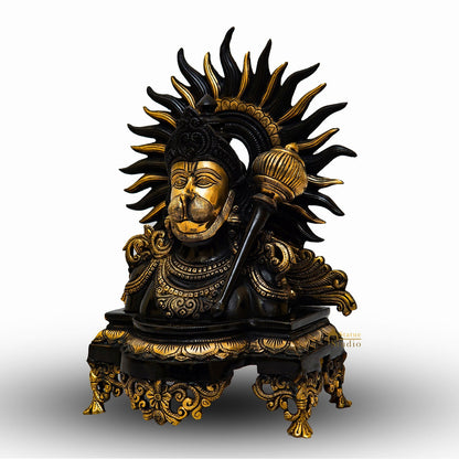 Brass Hanuman Bust Statue Idol For Home Office Temple Lucky Decor 14" by vendor-unknown - Hindu Gods (View 4)