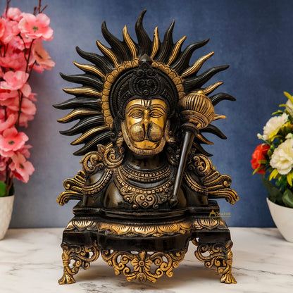 Brass Hanuman Bust Statue Idol For Home Office Temple Lucky Decor 14" by vendor-unknown - Hindu Gods
