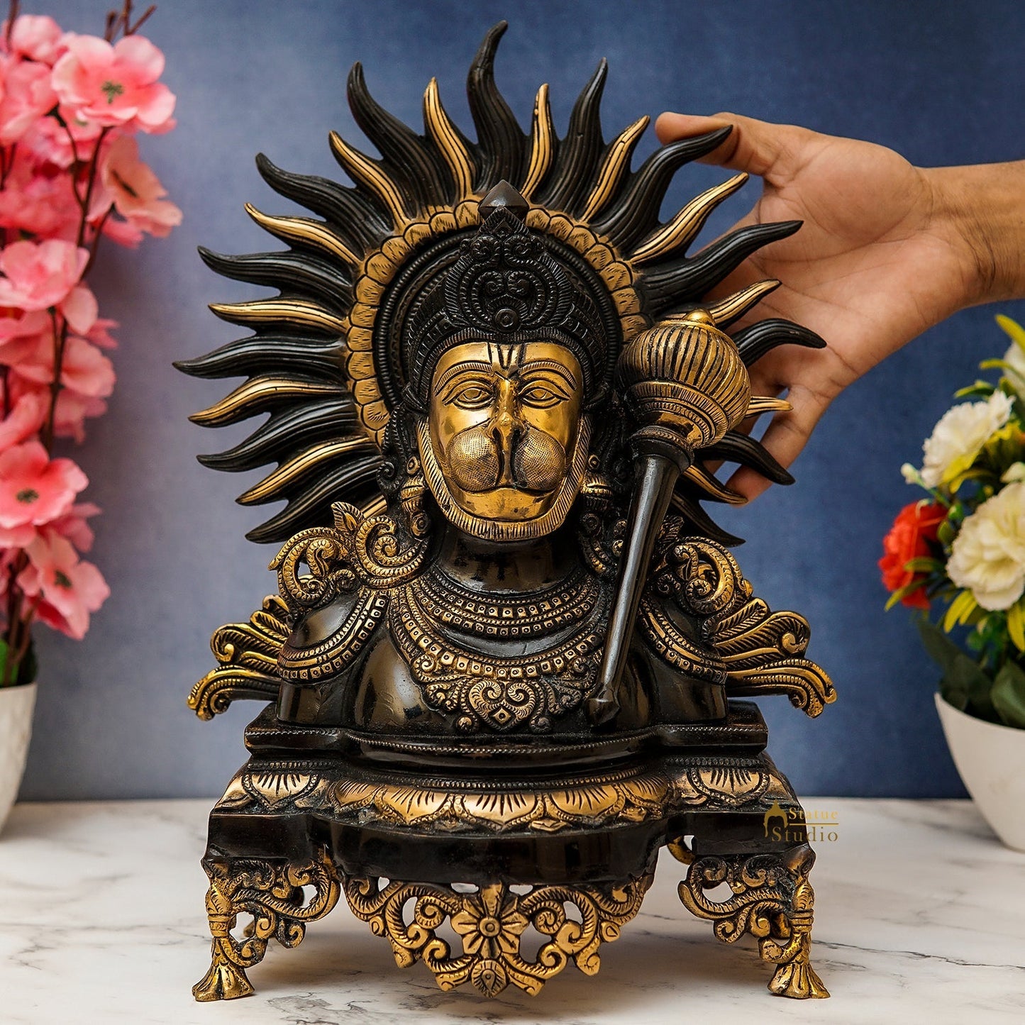 Brass Hanuman Bust Statue Idol For Home Office Temple Lucky Decor 14"
