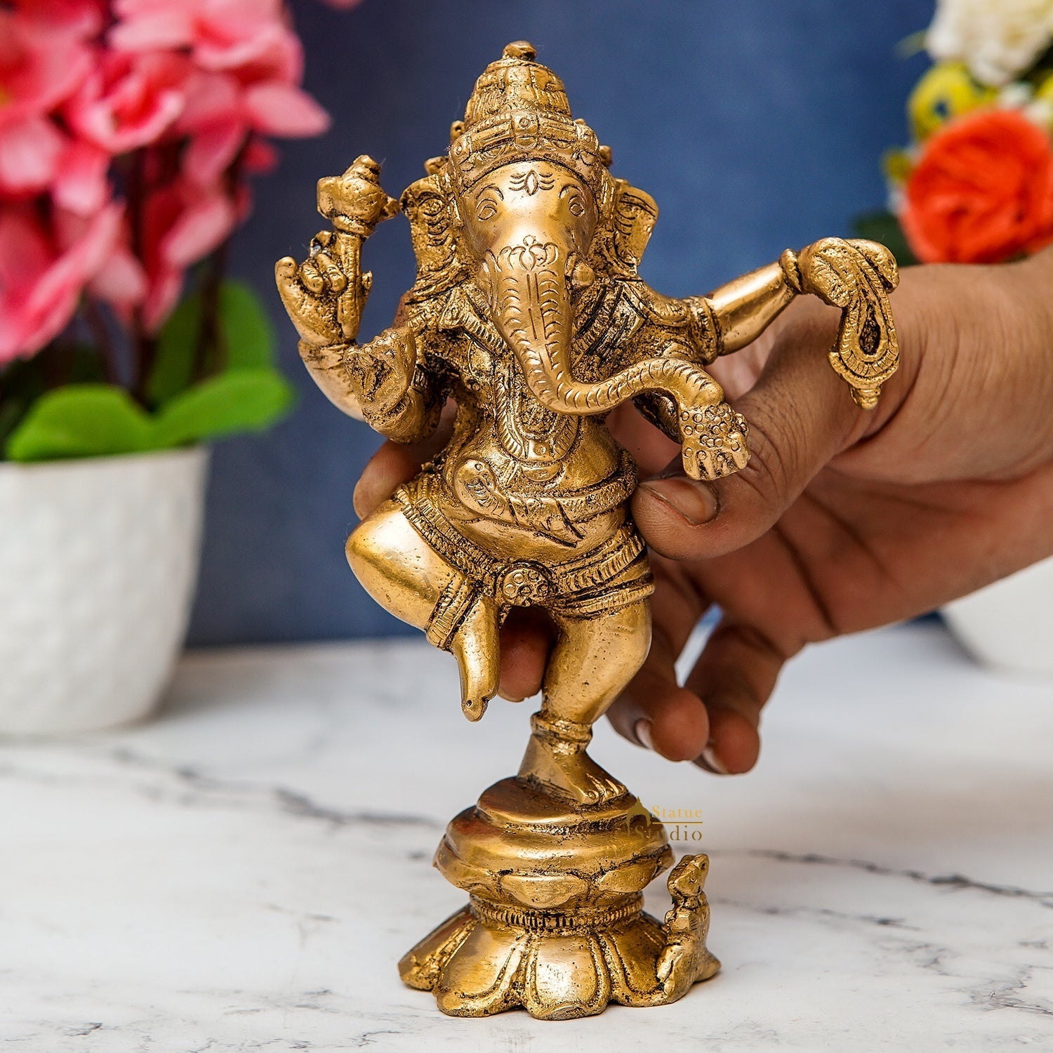 Brass Dancing Ganesha Idol For Home Decor 6 Inch - Image 2
