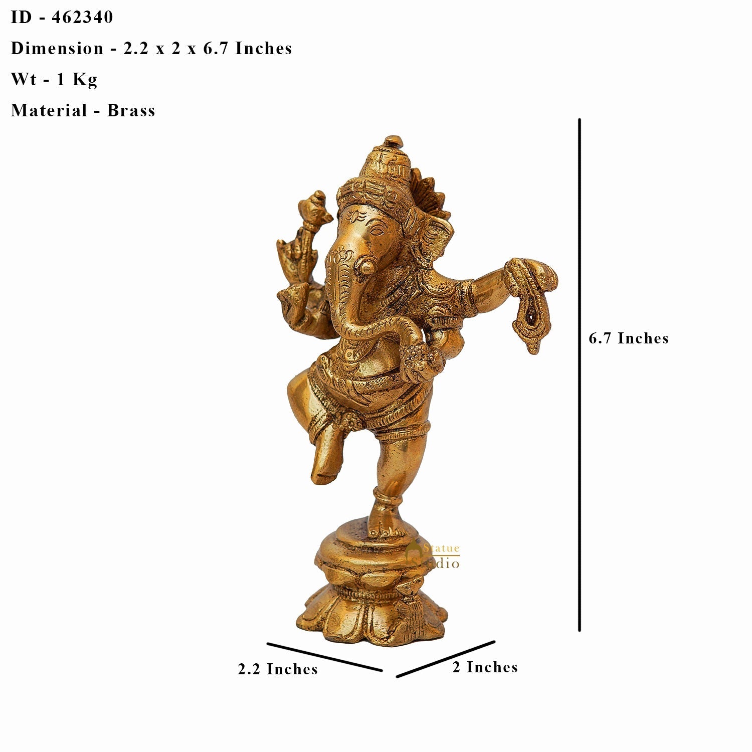 Brass Dancing Ganesha Idol For Home Decor 6 Inch - Image 6