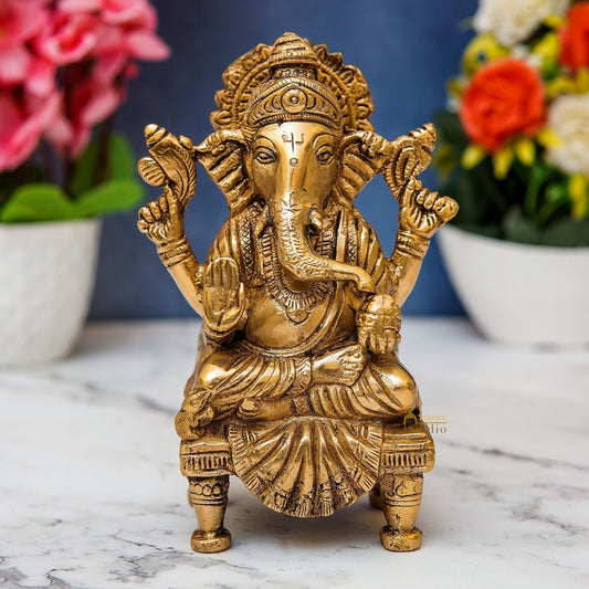 Brass Handicraft Lord Ganesha Statue For Home Decor 6"