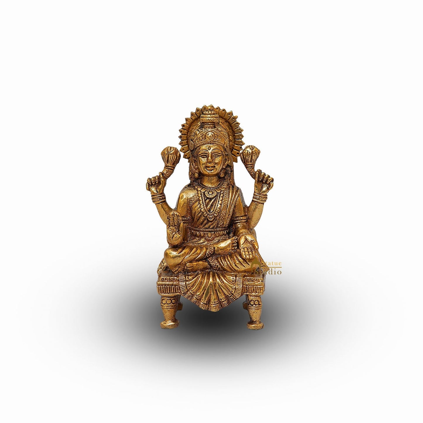 Brass Lakshmi Statue Laxmi Idol Murti Religious Home Decor Lucky 6"