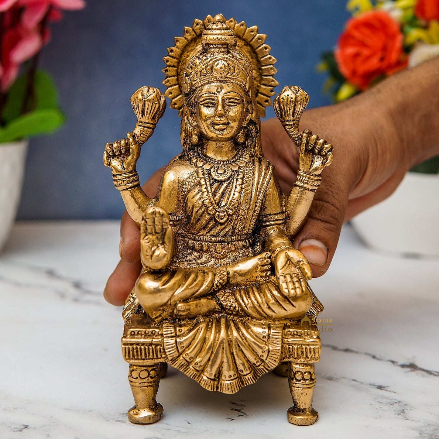 Brass Lakshmi Statue Laxmi Idol Murti Religious Home Decor Lucky 6"