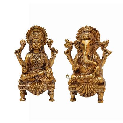 Brass Ganesha Lakshmi Statue Laxmi Ganesh Idol For Diwali Home Puja Decor Gift 6" by vendor-unknown - Hindu Gods (View 2)