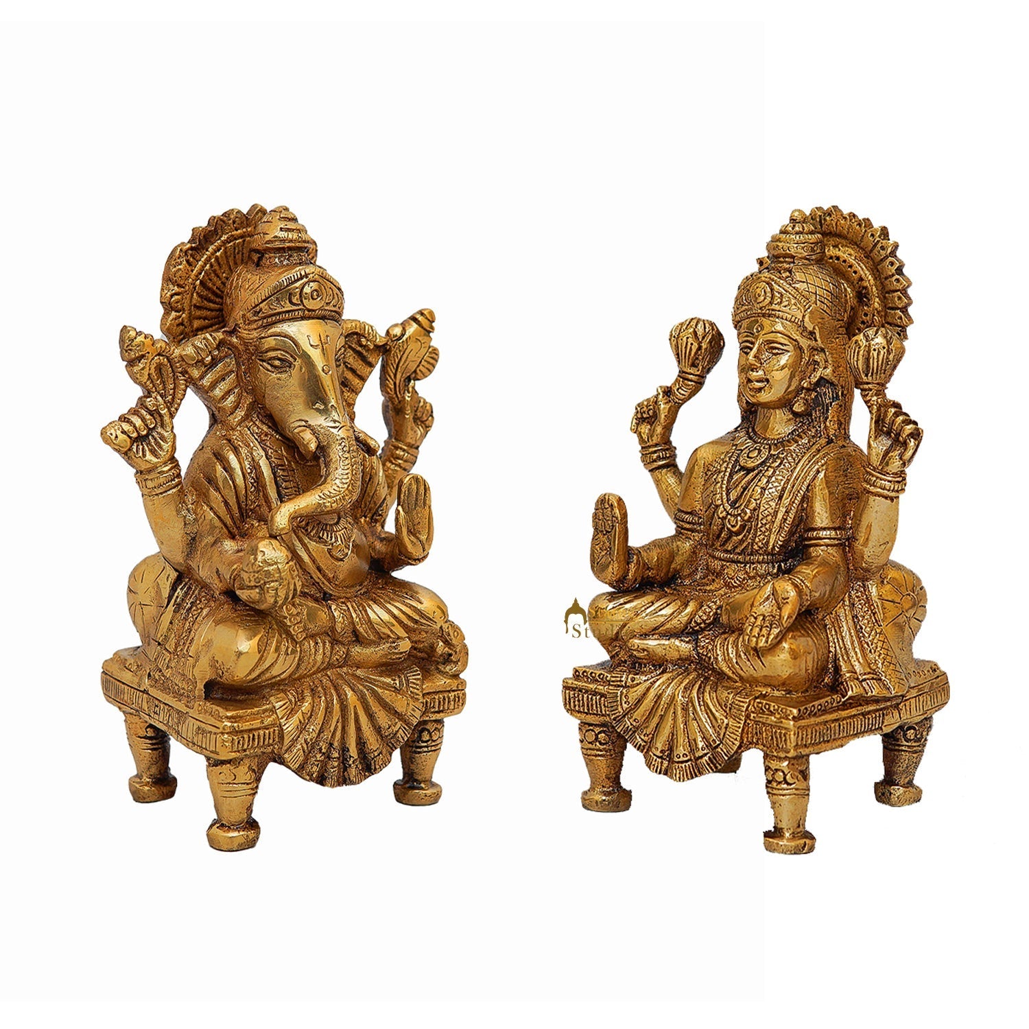 Brass Ganesha Lakshmi Statue Laxmi Ganesh Idol For Diwali Home Puja Decor Gift 6" - Image 3