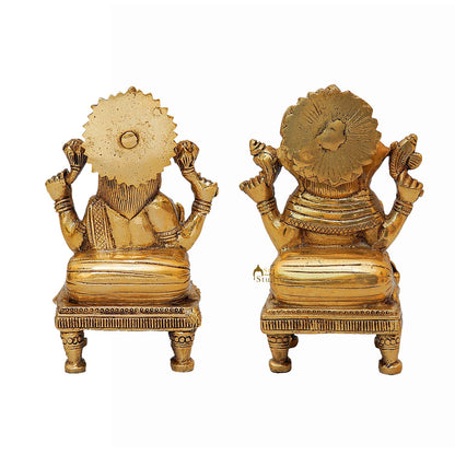 Brass Ganesha Lakshmi Statue Laxmi Ganesh Idol For Diwali Home Puja Decor Gift 6" by vendor-unknown - Hindu Gods (View 4)