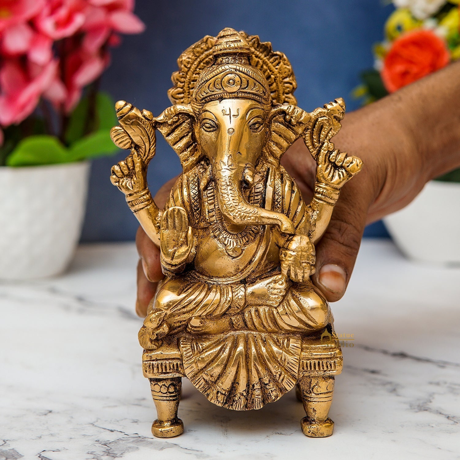 Brass Ganesha Lakshmi Statue Laxmi Ganesh Idol For Diwali Home Puja Decor Gift 6" - Image 5