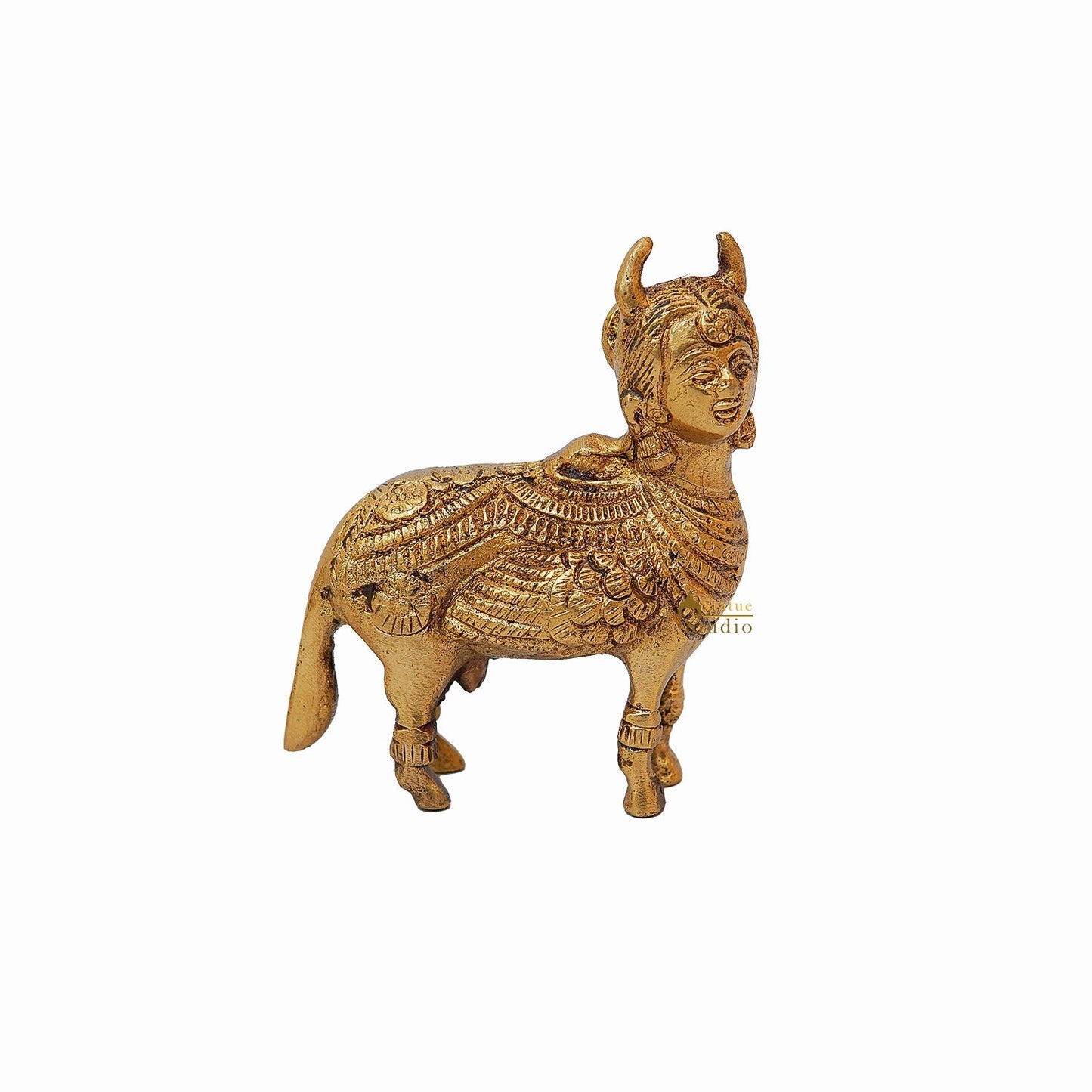 Brass Kamdhenu Cow With Goddess Face 4 Inch
