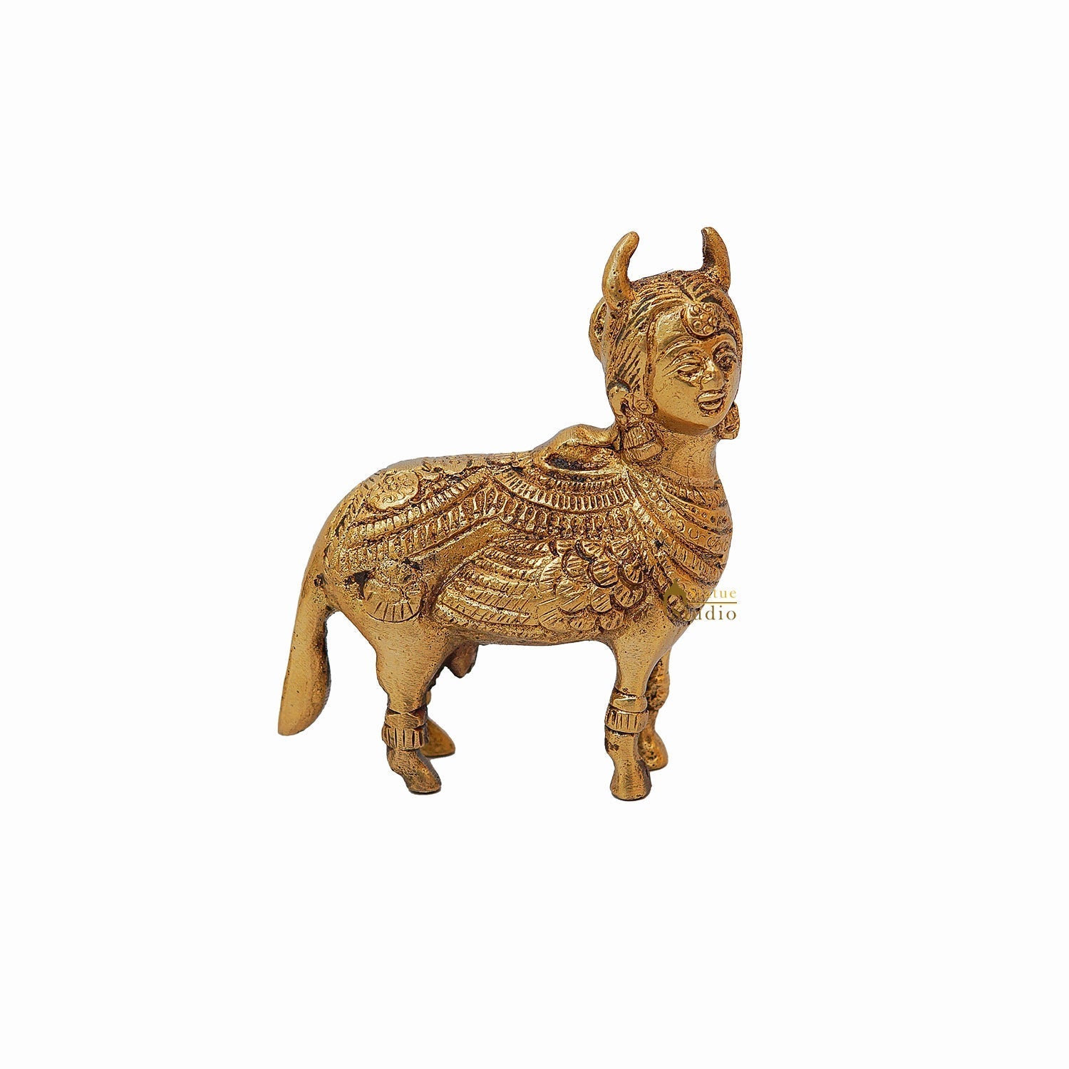 Brass Kamdhenu Cow With Goddess Face 4 Inch - Image 3
