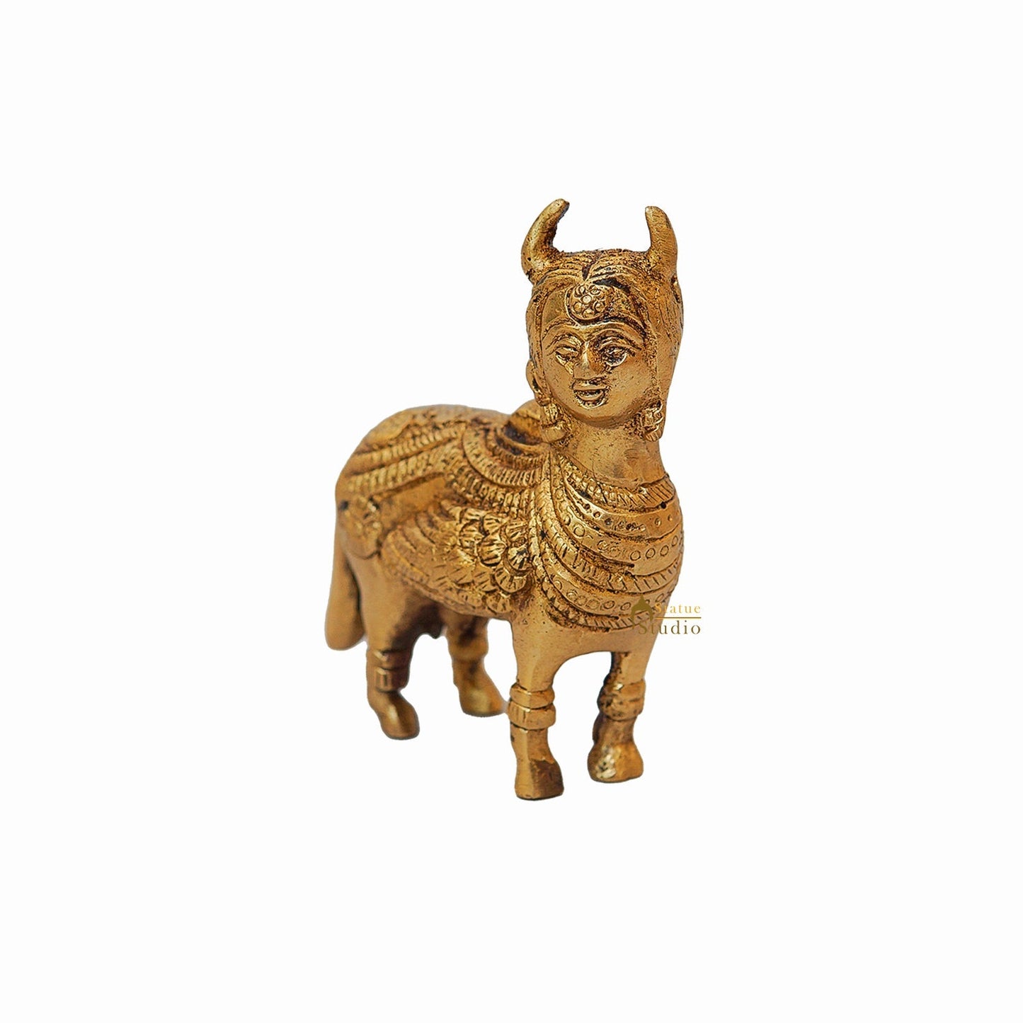 Brass Kamdhenu Cow With Goddess Face 4 Inch