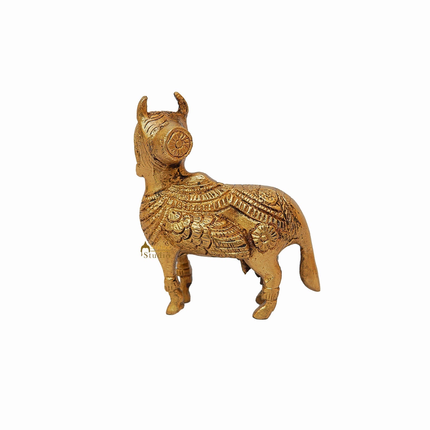 Brass Kamdhenu Cow With Goddess Face 4 Inch - Image 5