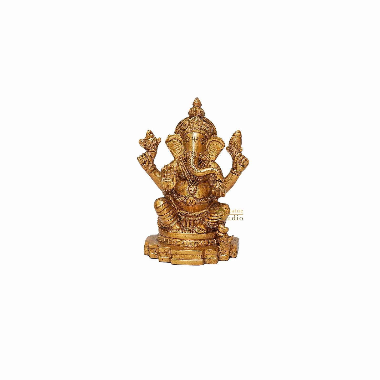 Brass Sitting Ganesha Idol For Home Decor 5 Inch