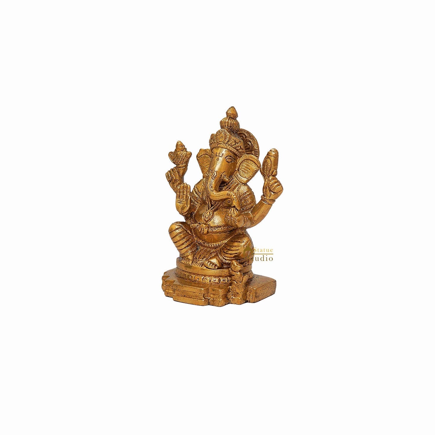 Brass Sitting Ganesha Idol For Home Decor 5 Inch