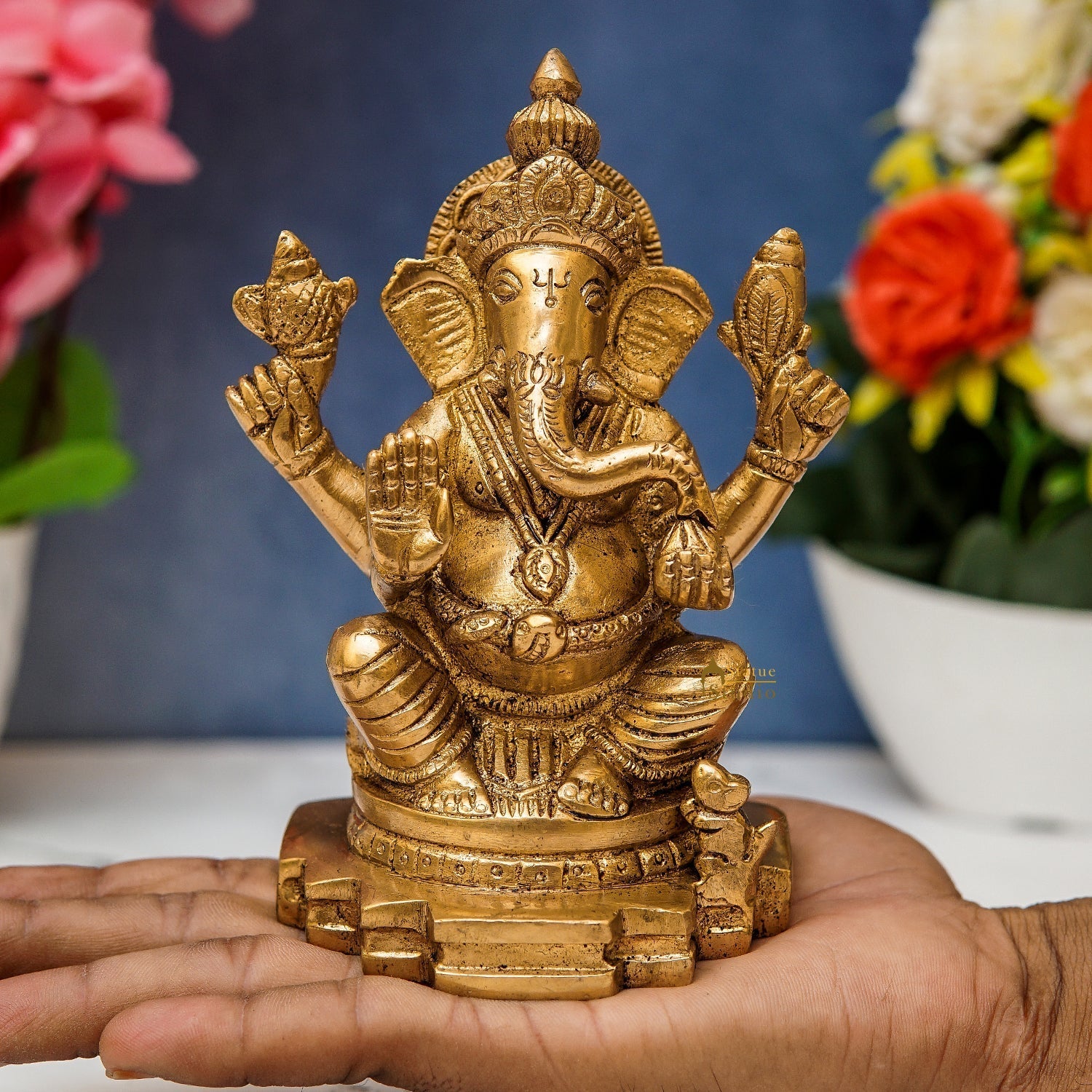 Brass Sitting Ganesha Idol For Home Decor 5 Inch - Image 2