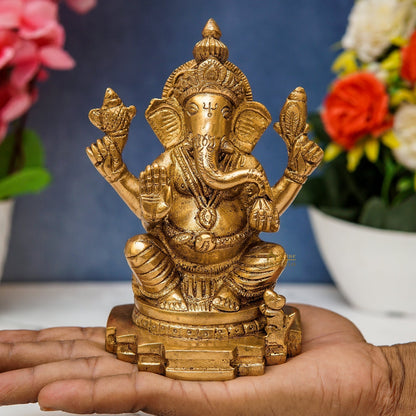 Brass Sitting Ganesha Idol For Home Decor 5 Inch by vendor-unknown - Hindu Gods (View 2)