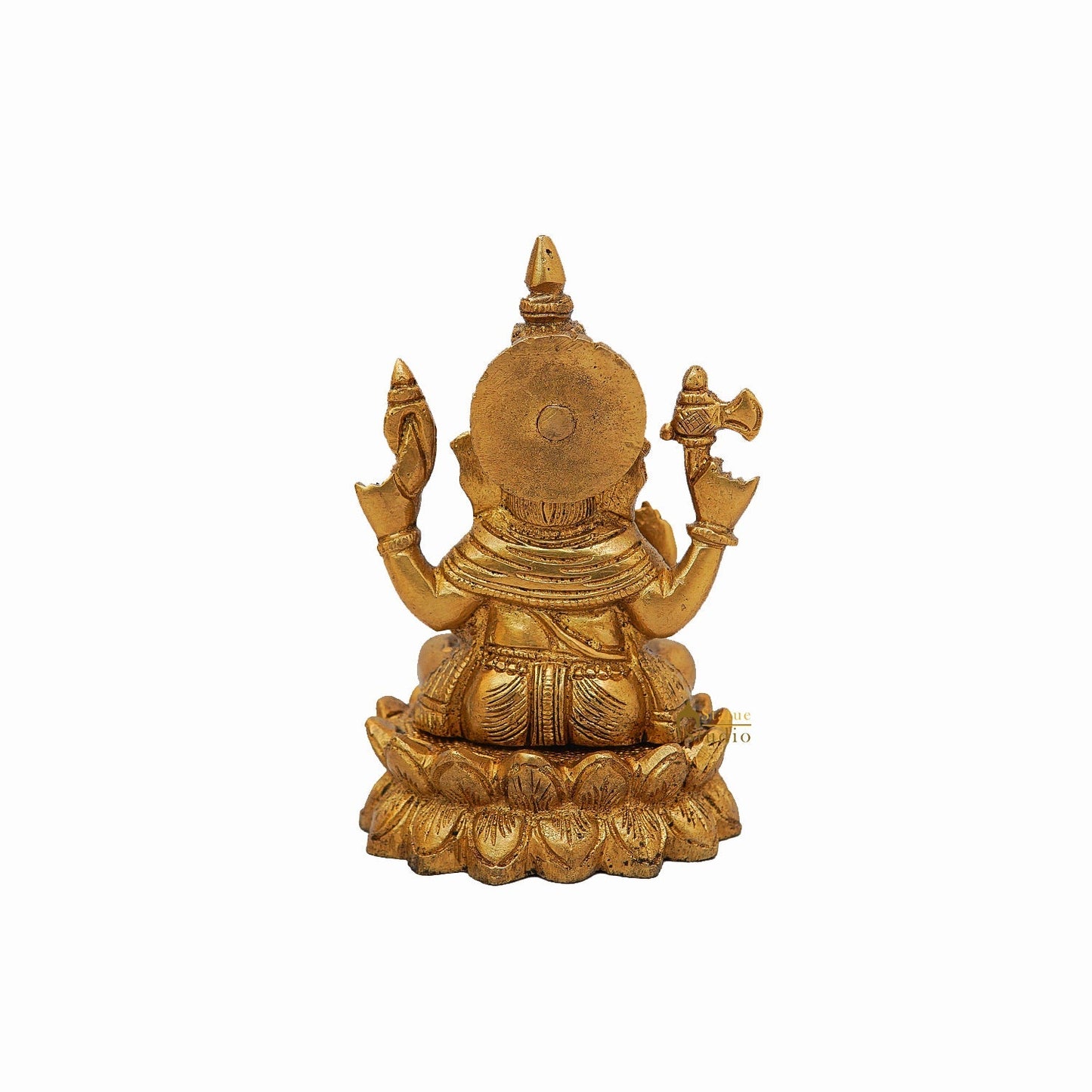 Brass Ganesha Statue Sitting On Lotus 5.5 Inch