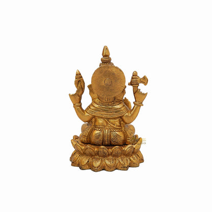 Brass Ganesha Statue Sitting On Lotus 5.5 Inch by vendor-unknown - Hindu Gods (View 5)
