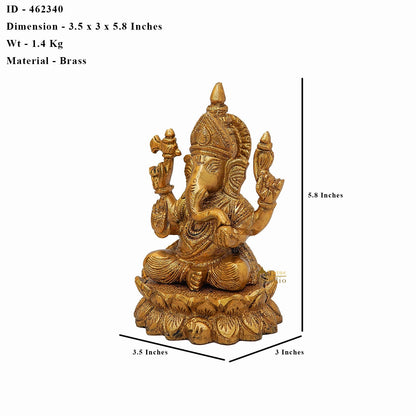 Brass Ganesha Statue Sitting On Lotus 5.5 Inch by vendor-unknown - Hindu Gods (View 6)