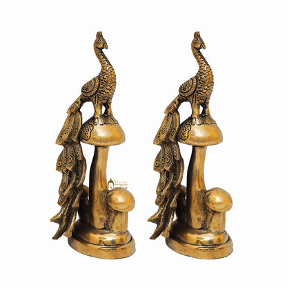Brass Antique Peacock On Tree Showpiece Decorative For table Decor 8" by vendor-unknown - Decor (View 3)