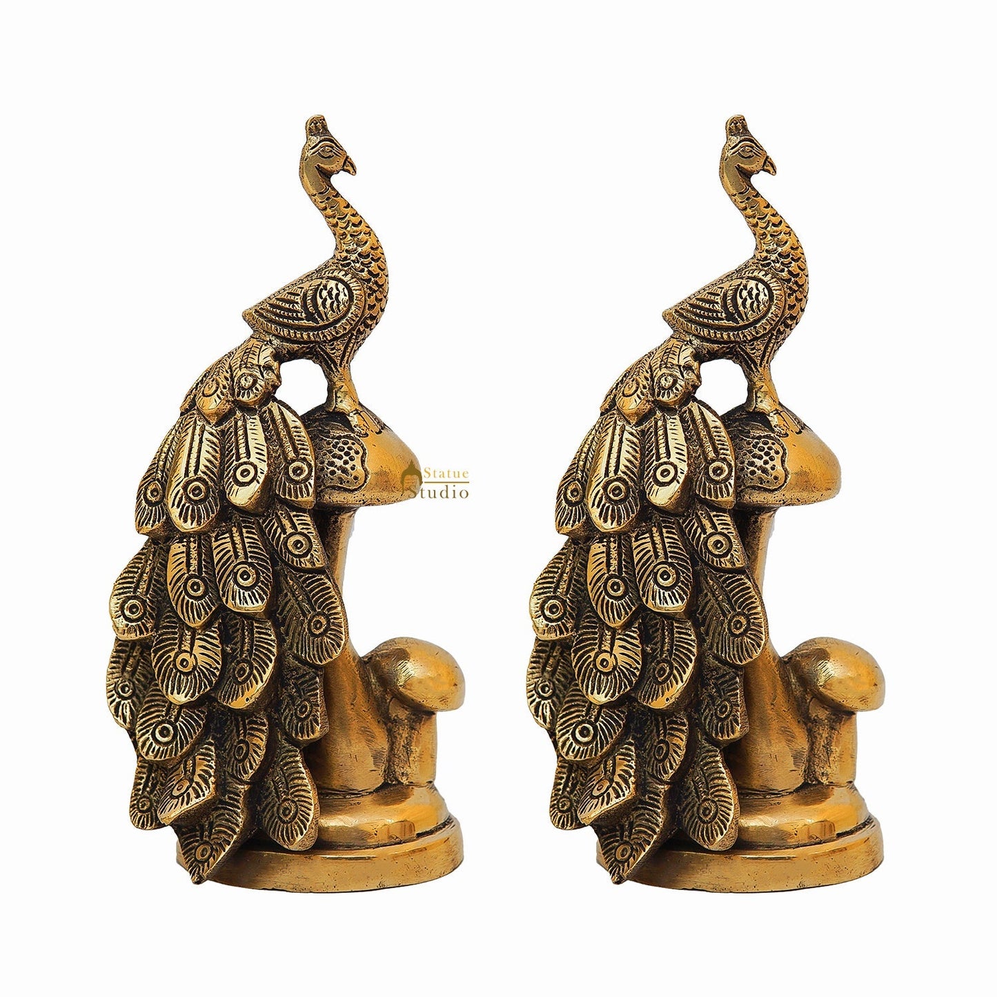 Brass Antique Peacock On Tree Showpiece Decorative For table Decor 8"