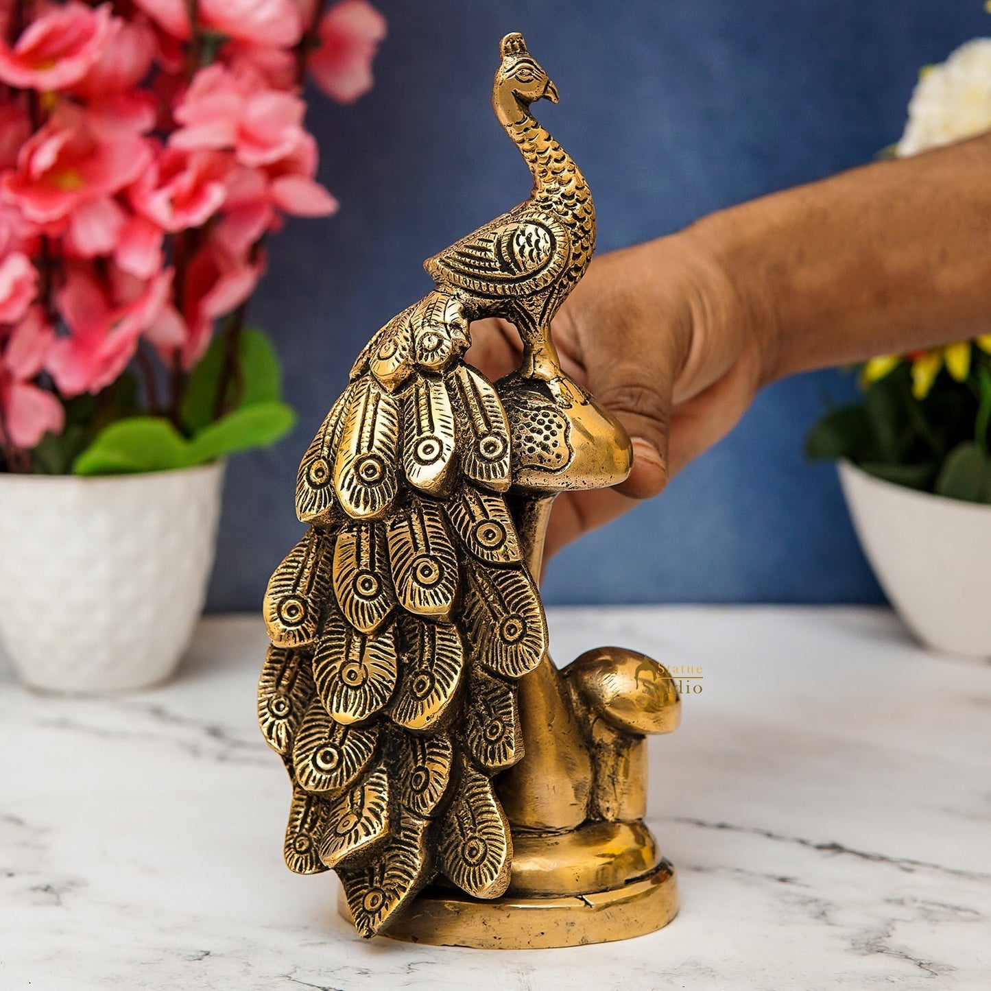 Brass Antique Peacock On Tree Showpiece Decorative For table Decor 8"