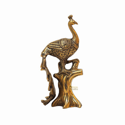 Brass Antique Peacock On Tree Showpiece Decorative For table Decor 8.5" by vendor-unknown - Decor (View 3)
