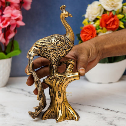 Brass Antique Peacock On Tree Showpiece Decorative For table Decor 8.5" by vendor-unknown - Decor (View 2)
