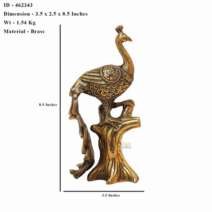 Brass Antique Peacock On Tree Showpiece Decorative For table Decor 8.5" by vendor-unknown - Decor (View 6)