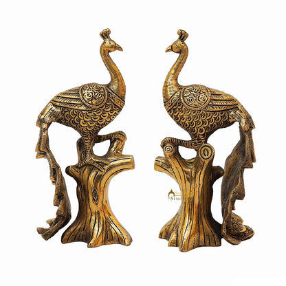 Brass Antique Peacock Pair On Tree Showpiece Decorative For table Decor 8.5" by vendor-unknown - Decor (View 3)
