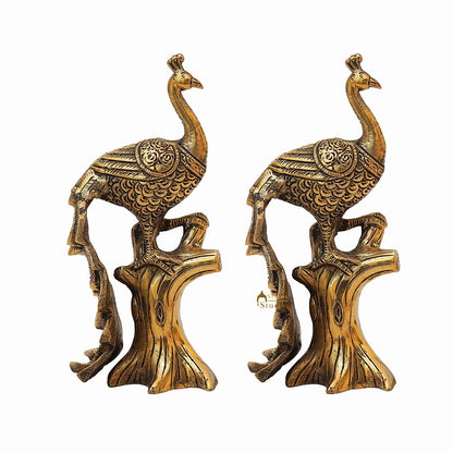 Brass Antique Peacock Pair On Tree Showpiece Decorative For table Decor 8.5" by vendor-unknown - Decor (View 4)