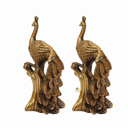 Brass Antique Peacock Pair On Tree Showpiece Decorative For table Decor 8.5" by vendor-unknown - Decor (View 5)