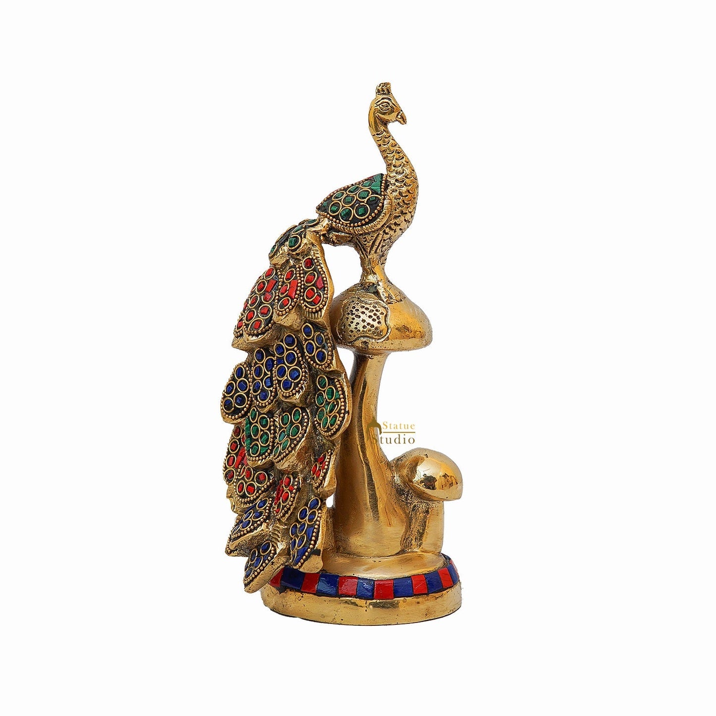 Brass Peacock On Tree Stone Showpiece Decorative For table Decor 8"