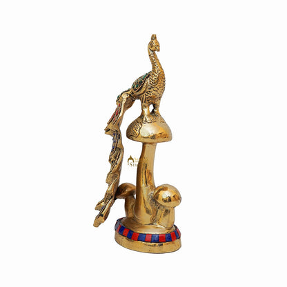Brass Peacock On Tree Stone Showpiece Decorative For table Decor 8" by vendor-unknown - Decor (View 4)
