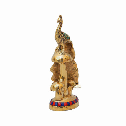 Brass Peacock On Tree Stone Showpiece Decorative For table Decor 8" by vendor-unknown - Decor (View 5)