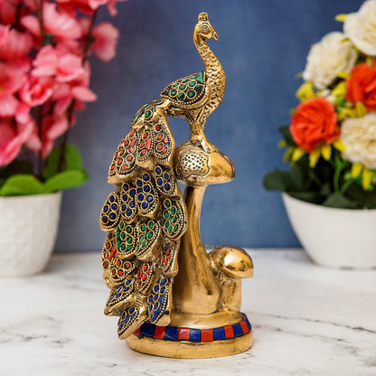 Brass Peacock On Tree Stone Showpiece Decorative For table Decor 8" by vendor-unknown - Decor