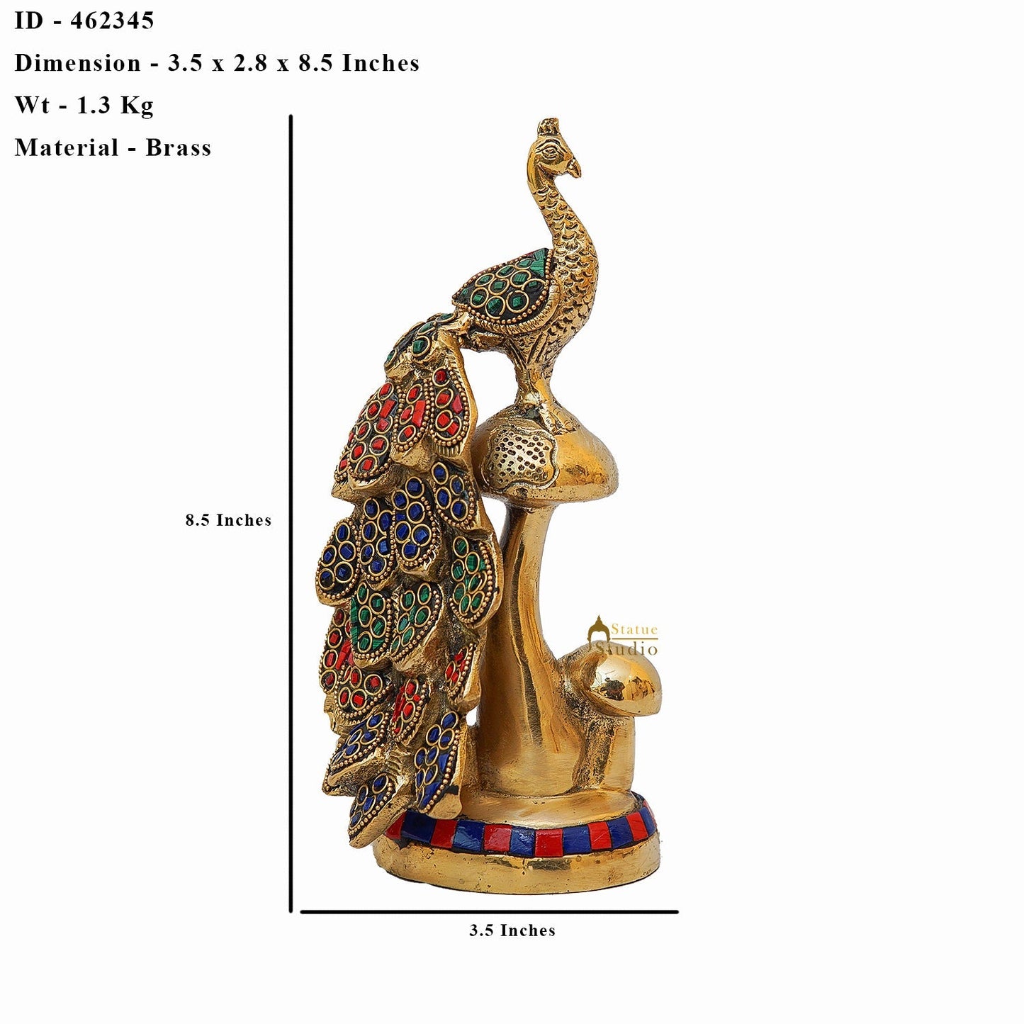 Brass Peacock On Tree Stone Showpiece Decorative For table Decor 8"