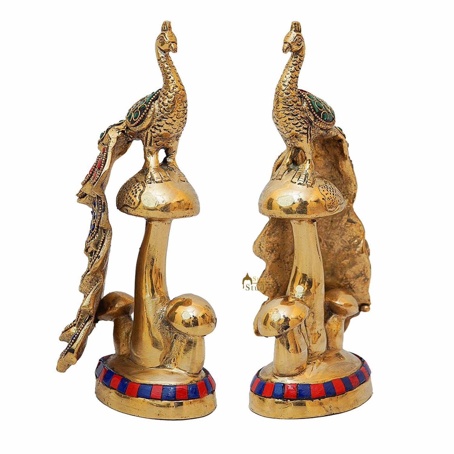 Brass Peacock Pair On Tree Stone Showpiece Decorative For Table Decor 8" - Image 3