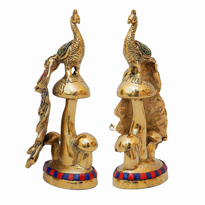 Brass Peacock Pair On Tree Stone Showpiece Decorative For Table Decor 8" by vendor-unknown - Decor (View 3)