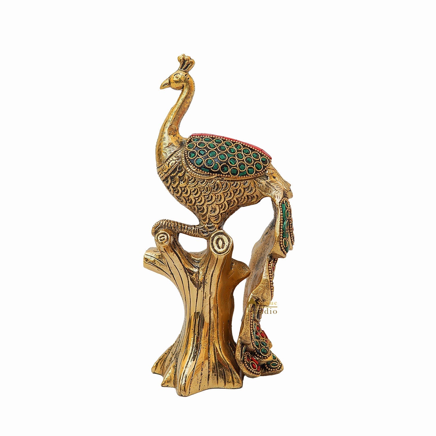 Brass Peacock On Tree With Stone Work Showpiece For Table Decor 8" - Image 5