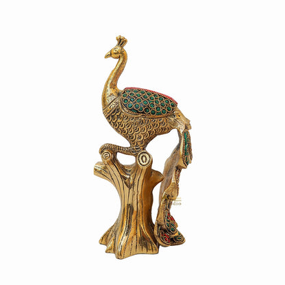 Brass Peacock On Tree With Stone Work Showpiece For Table Decor 8" by vendor-unknown - Decor (View 5)